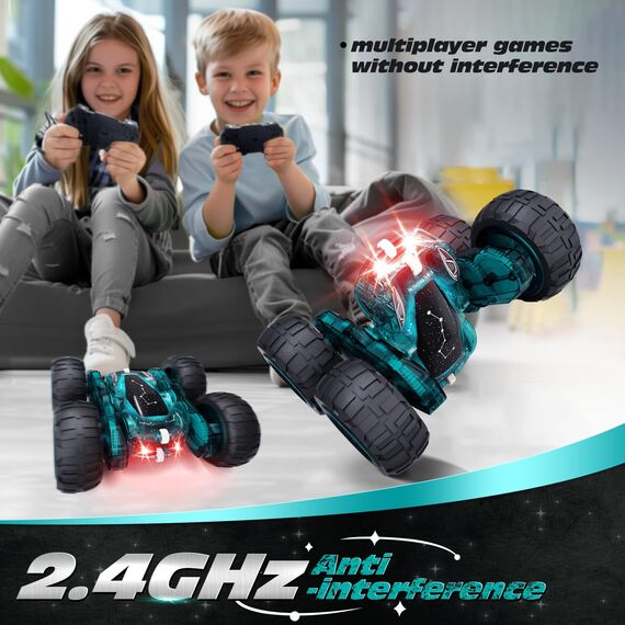 Tecnock 2026 Ferngesteuertes Auto mit 2.4 Ghz Fernbedienung 360°Flip Stunts Rc Auto Monstertruck mit Buntes Licht ab 6-12 Jahre Outdoor Spielzeug Geschenk für Junge Kinder