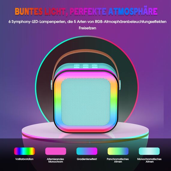 Dislocati Karaoke Maschine mit 2 Karaoke Mikrofon Bluetooth, Geschenk Spielzeug Junge 3-12 Jahre, Tragbarer Mini Karaoke Set mit DSP & LED-Lichtern, Kinder und Erwachsene
