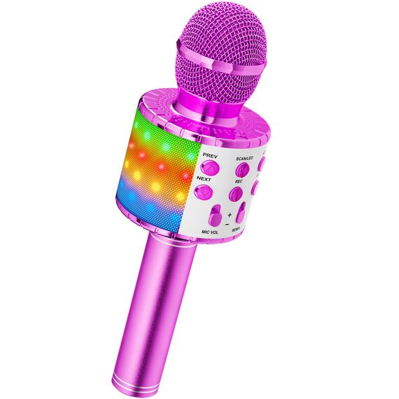 Magic Sing LED Karaoke Mikrofon Kinder, Drahtloses Bluetooth Spielzeug ab 3-12 Jahre Geschenk Mädchen KTV Lautsprecher mit Stimmenverzerrer, Heim KTV Karaoke Maschine für Android, iOS, PC(Lila)