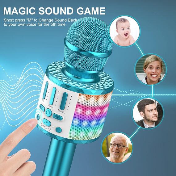 MicQutr LED Drahtloses Bluetooth Karaoke Mikrofon zum Singen, Spielzeug Kinder, Heim KTV Karaoke Maschine, Tragbares KTV Lautsprecher Recorder für Android/iPhone/iPad/PC