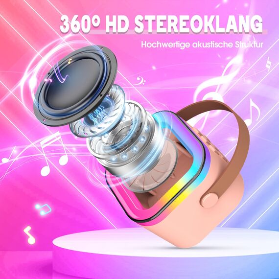 Dislocati Karaoke Maschine mit 2 Mikrofon Kinder Bluetooth, Geschenk Spielzeug Mädchen 3-12 Jahre, Tragbarer Karaoke Mikrofon Set mit DSP & LED-Lichtern Ideale für Familie, Freunde und Kinder
