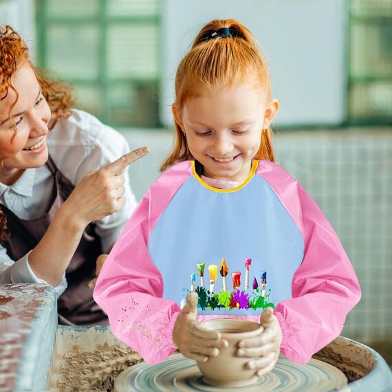 UMILKI 2Pcs Malkittel Kinder,Wasserdicht Malschürze,Langarm Malschürze Kinder für 6-12 Jahre Mädchen/Junge,Bastelkittel Bastelschürze Kinder mit Ärmeln für Malen & Basteln Backen Kochen