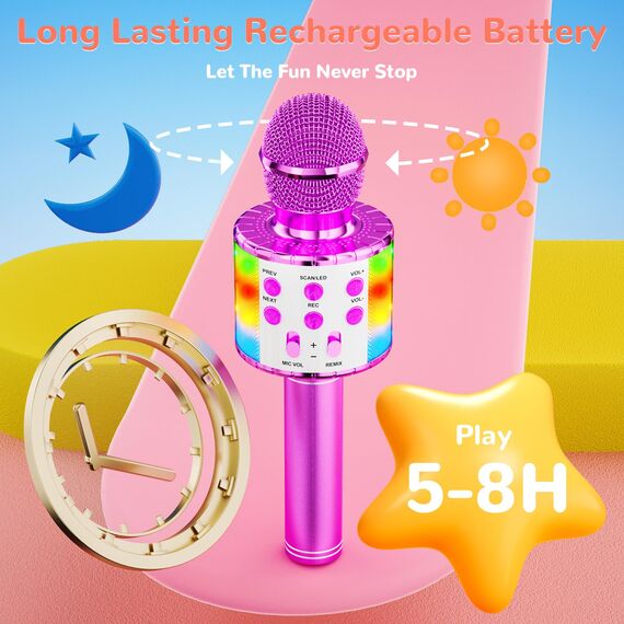 Magic Sing LED Karaoke Mikrofon Kinder, Drahtloses Bluetooth Spielzeug ab 3-12 Jahre Geschenk Mädchen KTV Lautsprecher mit Stimmenverzerrer, Heim KTV Karaoke Maschine für Android, iOS, PC(Lila)