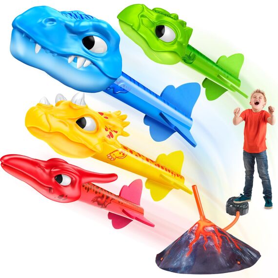 HappyKidsClub Raketen Spielzeug für Kinder mit 4 Dinosaurier Schaumstoffraketen, Spielzeug Oster Geschenke für Draußen ab 3-12 Jahre Junge, Outdoor Spiele für Kinder, Ideal für Garten und Park
