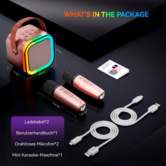 [2025] Karaoke Maschine mit 2 Karaoke Mikrofonen Musikinstrumentzubehör: Wowstar Karaoke Anlage mit 2 Mikrofonen - Mini Karaoke Maschine - Lautsprecher Karaoke Box Set - Geschenke für Mädchen