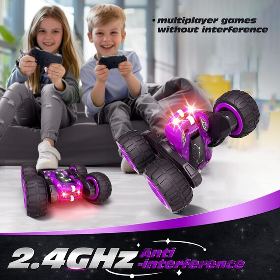 Tecnock 2025 Ferngesteuertes Auto mit 2.4 Ghz Fernbedienung 360°Flip Stunts Rc Auto Monstertruck mit Buntes Licht ab 6-12 Jahre Outdoor Spielzeug Geschenk für Junge Kinder