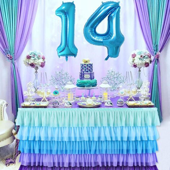 2 Luftballons Zahl 14, Nummer Luftballon Blau Mädchen Junge Jungs,40" Riesen Aufblasbar Helium Folienballon Blue Ballons Figuren für Geburtstag 14.Jahre Kinder Jungen Party Dekoration (xxxl 100cm)