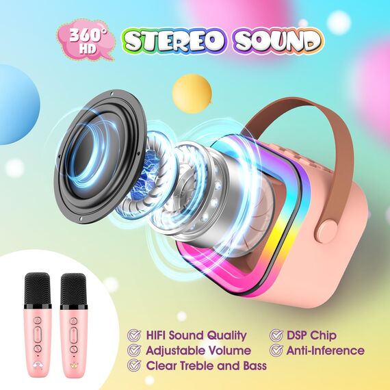 Dislocati Karaoke Maschine mit 2 Bluetooth Karaoke Mikrofon, Einhorn Geschenk Spielzeug für Mädchen 3-12 Jahre Tragbarer Lautsprecher mit LED-Lichtern, Ideal für Familienfeiern, Partys & Outdoor