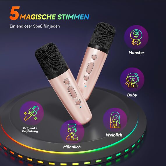 [2025] Karaoke Maschine mit 2 Karaoke Mikrofonen Musikinstrumentzubehör: Wowstar Karaoke Anlage mit 2 Mikrofonen - Mini Karaoke Maschine - Lautsprecher Karaoke Box Set - Geschenke für Mädchen