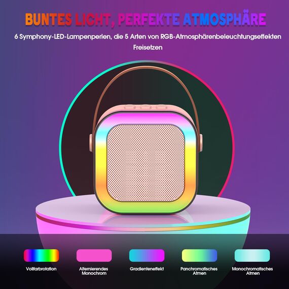 Dislocati Karaoke Maschine mit 2 Mikrofon Kinder Bluetooth, Geschenk Spielzeug Mädchen 3-12 Jahre, Tragbarer Karaoke Mikrofon Set mit DSP & LED-Lichtern Ideale für Familie, Freunde und Kinder