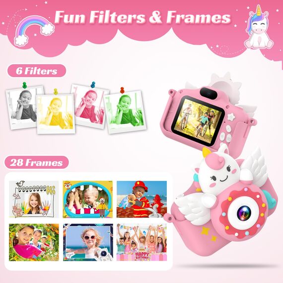 TIATUA Kinderkamera, 1080P Kamera Kinder mit 2.0”-Bildschirm & 32GB Karte, Selfie Digitalkamera & Fotoapparat Kinder, Weihnachts Geburtstagsgeschenke, Spielzeug für 3-12 Jahre Mädchen Jungen