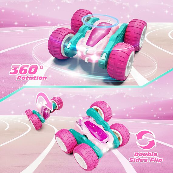 Tecnock 2025 Ferngesteuertes Auto mit 2.4 Ghz Fernbedienung 360°Flip Stunts Rc Auto Monstertruck mit Buntes Licht ab 6-12 Jahre Outdoor Spielzeug Geschenk für Junge Kinder
