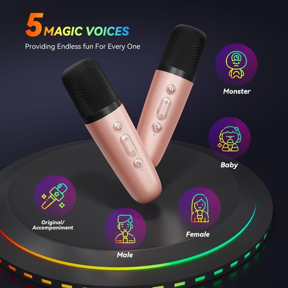 Karaoke Maschine Kinder, Geschenk für Mädchen 3-12 Jahre, Karaoke Kinder Spielzeug ab 3-12 Jahre Mädchen, Karaoke Maschine mit 2 Karaoke Mikrofon Kinder