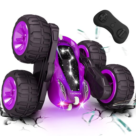 Tecnock 2025 Ferngesteuertes Auto mit 2.4 Ghz Fernbedienung 360°Flip Stunts Rc Auto Monstertruck mit Buntes Licht ab 6-12 Jahre Outdoor Spielzeug Geschenk für Junge Kinder