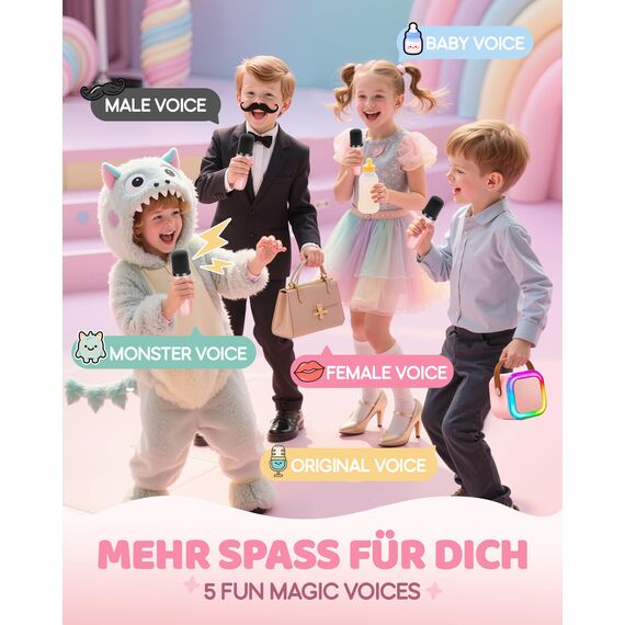 Karaoke Maschine Kinder, Geschenk für Mädchen 3-12 Jahre, Karaoke Kinder Spielzeug ab 3-12 Jahre Mädchen, Karaoke Maschine mit 2 Karaoke Mikrofon Kinder