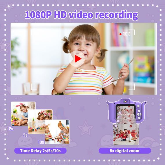 MYSTILUCK Kinderkamera, 1080P HD Digitalkamera für Kinder mit 2,0"-Bildschirm & 32GB-Karte, Fotoapparat-Spielzeug für Jungen & Mädchen, Kinder 3-12 Jahre Weihnachten & Geburtstag