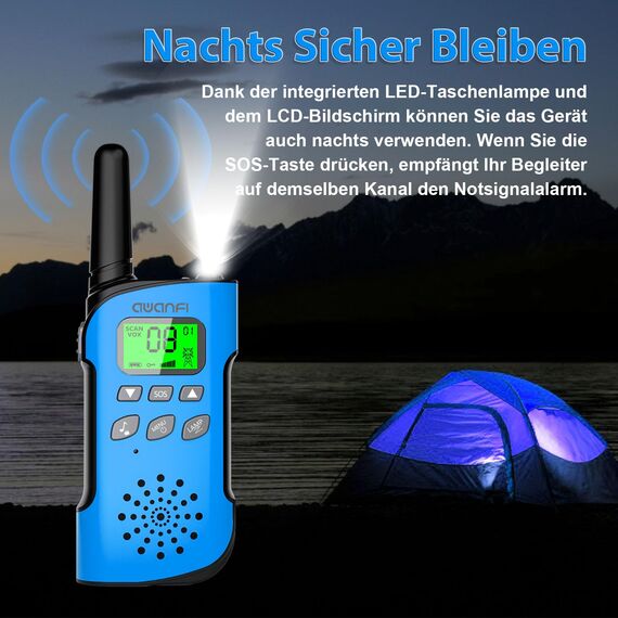 AWANFI Walkie Talkie Kinder 3er Set, Walkie Talkie Aufladbar mit Li-ion Akku, Funkgerät Set mit VOX und Taschenlampe, Walky Talky Camping Abenteuer, Geschenk für Kinder de 3-12 Jahre