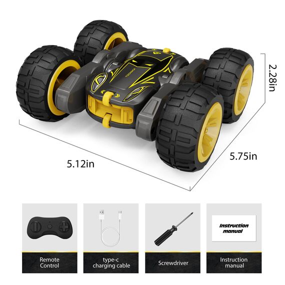 Tecnock 2025 Ferngesteuertes Auto mit 2.4 Ghz Fernbedienung 360°Flip Stunts Rc Auto Monstertruck mit Buntes Licht ab 6-12 Jahre Outdoor Spielzeug Geschenk für Junge Kinder