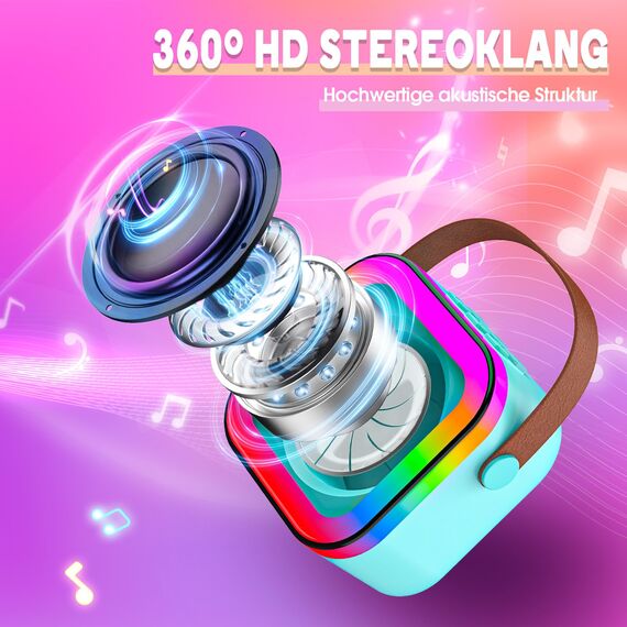 Dislocati Karaoke Maschine mit 2 Karaoke Mikrofon Bluetooth, Geschenk Spielzeug Junge 3-12 Jahre, Tragbarer Mini Karaoke Set mit DSP & LED-Lichtern, Kinder und Erwachsene