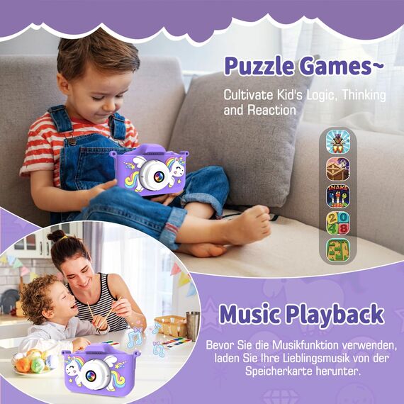 MYSTILUCK Kinderkamera, 1080P HD Digitalkamera für Kinder mit 2,0"-Bildschirm & 32GB-Karte, Fotoapparat-Spielzeug für Jungen & Mädchen, Kinder 3-12 Jahre Weihnachten & Geburtstag