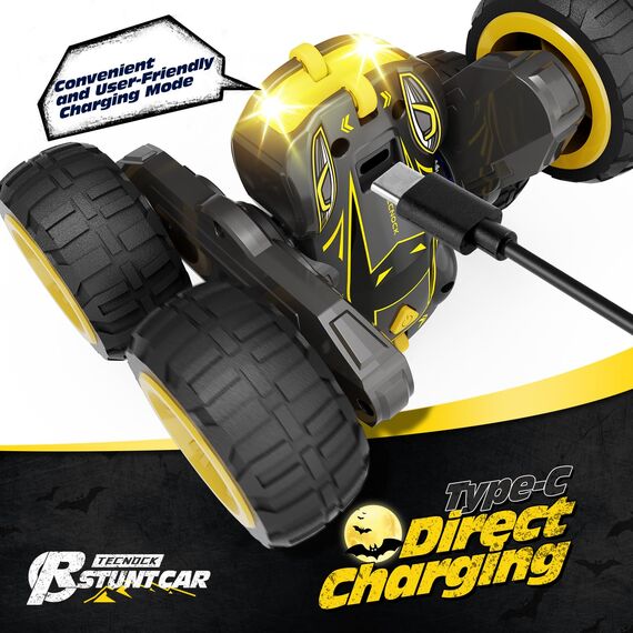 Tecnock 2025 Ferngesteuertes Auto mit 2.4 Ghz Fernbedienung 360°Flip Stunts Rc Auto Monstertruck mit Buntes Licht ab 6-12 Jahre Outdoor Spielzeug Geschenk für Junge Kinder