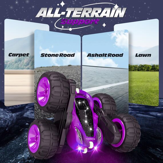 Tecnock 2025 Ferngesteuertes Auto mit 2.4 Ghz Fernbedienung 360°Flip Stunts Rc Auto Monstertruck mit Buntes Licht ab 6-12 Jahre Outdoor Spielzeug Geschenk für Junge Kinder