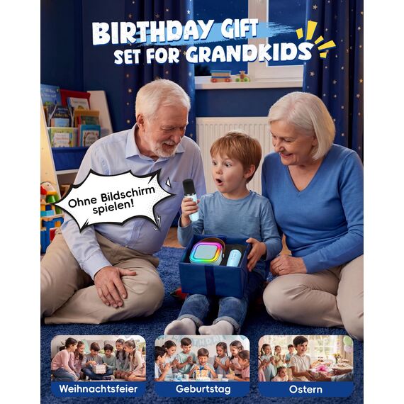 Karaoke Maschine mit 2 Karaoke Mikrofonen, Karaoke Maschine Kinder mit Mikrofon Mädchen Geschenke Spielzeug für 3-12 Jahre - Bluetooth MusikLautsprecher, Blau