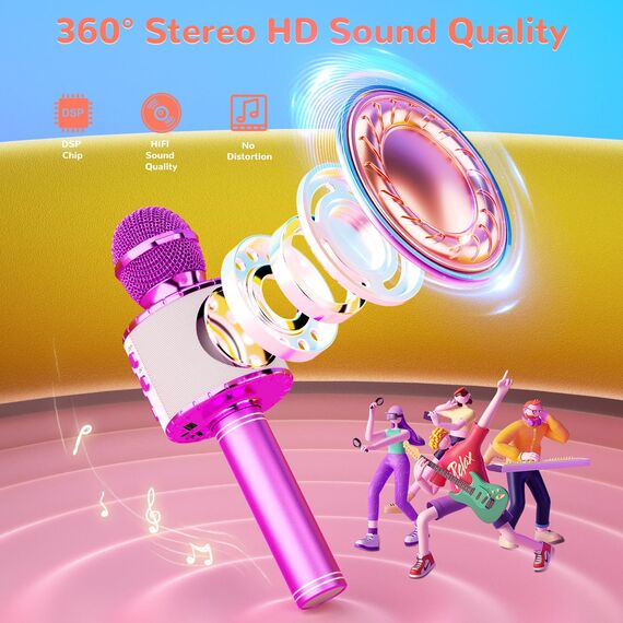 Magic Sing LED Karaoke Mikrofon Kinder, Drahtloses Bluetooth Spielzeug ab 3-12 Jahre Geschenk Mädchen KTV Lautsprecher mit Stimmenverzerrer, Heim KTV Karaoke Maschine für Android, iOS, PC(Lila)