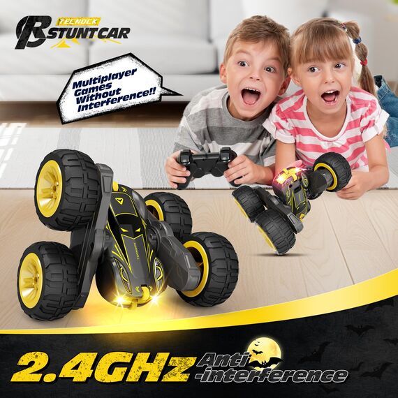 Tecnock 2025 Ferngesteuertes Auto mit 2.4 Ghz Fernbedienung 360°Flip Stunts Rc Auto Monstertruck mit Buntes Licht ab 6-12 Jahre Outdoor Spielzeug Geschenk für Junge Kinder