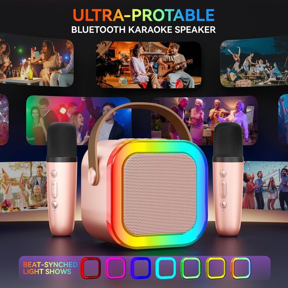 Karaoke Maschine Kinder, Geschenk für Mädchen 3-12 Jahre, Karaoke Kinder Spielzeug ab 3-12 Jahre Mädchen, Karaoke Maschine mit 2 Karaoke Mikrofon Kinder