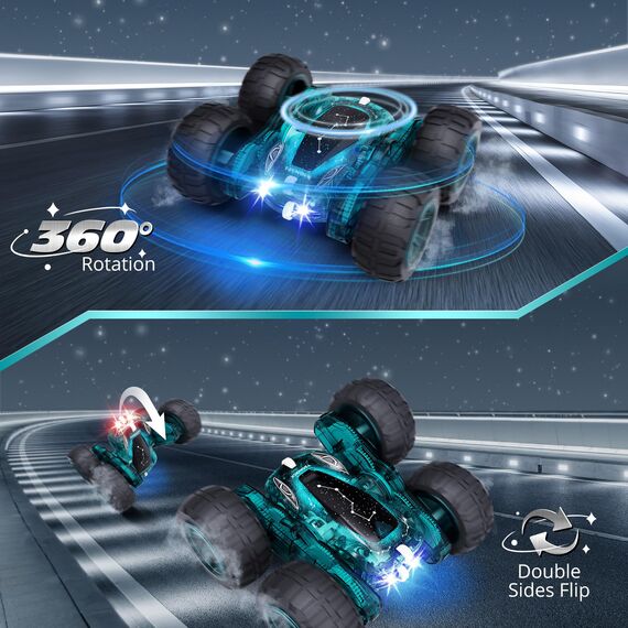 Tecnock 2026 Ferngesteuertes Auto mit 2.4 Ghz Fernbedienung 360°Flip Stunts Rc Auto Monstertruck mit Buntes Licht ab 6-12 Jahre Outdoor Spielzeug Geschenk für Junge Kinder