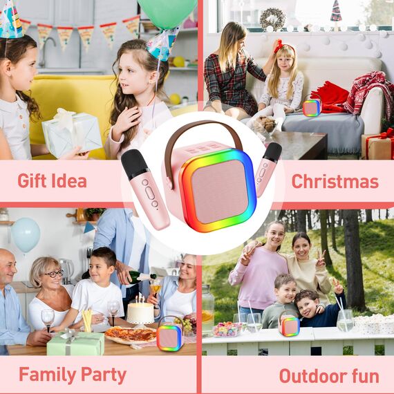 Karaoke Maschine Kinder, Geschenk für Mädchen 3-12 Jahre, Karaoke Kinder Spielzeug ab 3-12 Jahre Mädchen, Karaoke Maschine mit 2 Karaoke Mikrofon Kinder