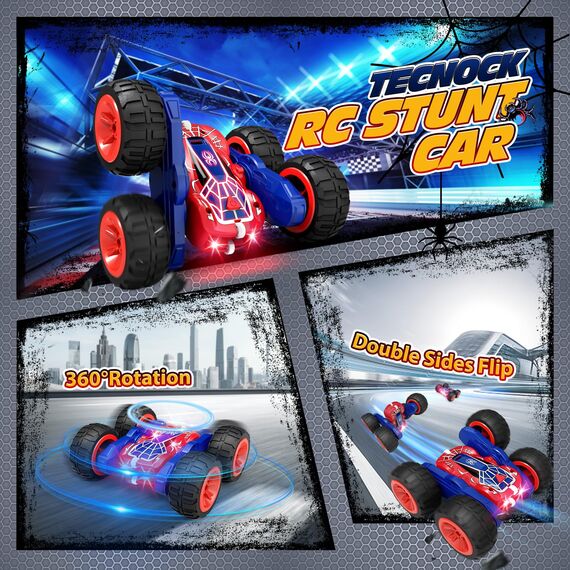 Tecnock 2025 Ferngesteuertes Auto mit 2.4 Ghz Fernbedienung 360°Flip Stunts Rc Auto Monstertruck mit Buntes Licht ab 6-12 Jahre Outdoor Spielzeug Geschenk für Junge Kinder