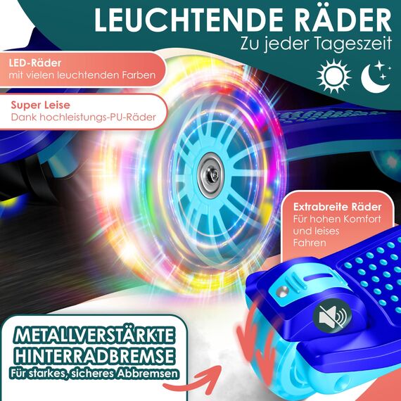 KIDIZ® Roller Kinder Scooter X-Pro2 Dreiradscooter mit PU LED Leuchtenden Räder Kinderroller faltbar Tret-Roller höhenverstellbarer Cityroller Kinderscooter für Jungen Mädchen 3-12 Jahre, Blau