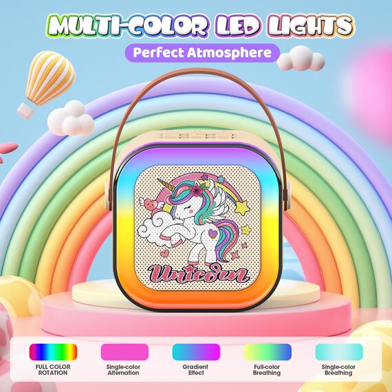 Dislocati Einhorn Geschenk Spielzeug für Mädchen 3-12 Jahre, Karaoke Maschine Kinder mit 2 Bluetooth Karaoke Mikrofon Tragbarer Lautsprecher mit LED-Lichtern Ideal für Familienfeiern & Outdoor