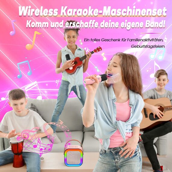 Dislocati Karaoke Maschine mit 2 Mikrofon Kinder Bluetooth, Geschenk Spielzeug Mädchen 3-12 Jahre, Tragbarer Karaoke Mikrofon Set mit DSP & LED-Lichtern Ideale für Familie, Freunde und Kinder