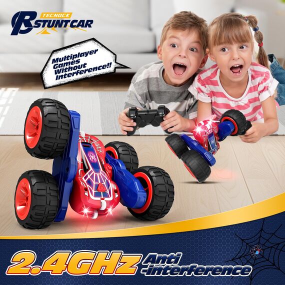 Tecnock 2025 Ferngesteuertes Auto mit 2.4 Ghz Fernbedienung 360°Flip Stunts Rc Auto Monstertruck mit Buntes Licht ab 6-12 Jahre Outdoor Spielzeug Geschenk für Junge Kinder