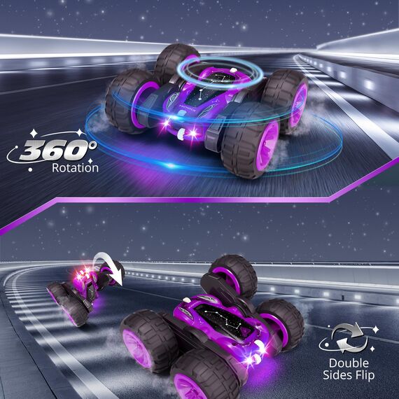 Tecnock 2025 Ferngesteuertes Auto mit 2.4 Ghz Fernbedienung 360°Flip Stunts Rc Auto Monstertruck mit Buntes Licht ab 6-12 Jahre Outdoor Spielzeug Geschenk für Junge Kinder