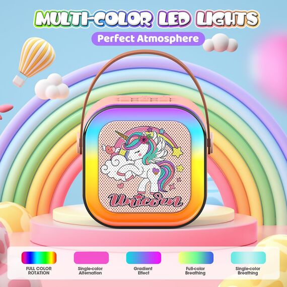 Dislocati Karaoke Maschine mit 2 Bluetooth Karaoke Mikrofon, Einhorn Geschenk Spielzeug für Mädchen 3-12 Jahre Tragbarer Lautsprecher mit LED-Lichtern, Ideal für Familienfeiern, Partys & Outdoor