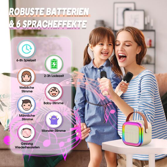 Dislocati Kinder Geschenke Spielzeug für 3-12 Jahre, Tragbarer Karaoke Maschine mit 2 Bluetooth Karaoke Mikrofon, Ideal für Familienfeiern, Freundestreffen und Outdoor Microphone Kinder