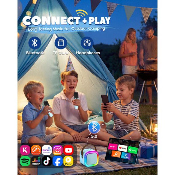 Karaoke Maschine mit 2 Karaoke Mikrofonen, Karaoke Maschine Kinder mit Mikrofon Mädchen Geschenke Spielzeug für 3-12 Jahre - Bluetooth MusikLautsprecher, Blau
