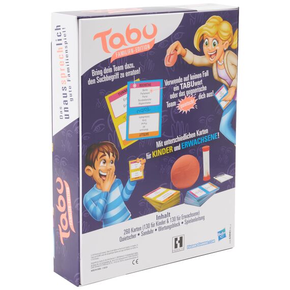 Hasbro Tabu Familien Edition, mit separaten Karten für Kinder und Erwachsene, Familienspiel des Klassikers
