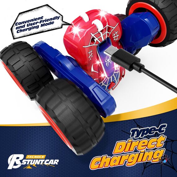 Tecnock 2025 Ferngesteuertes Auto mit 2.4 Ghz Fernbedienung 360°Flip Stunts Rc Auto Monstertruck mit Buntes Licht ab 6-12 Jahre Outdoor Spielzeug Geschenk für Junge Kinder