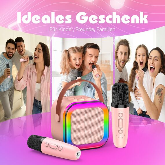 Dislocati Karaoke Maschine mit 2 Mikrofon Kinder Bluetooth, Geschenk Spielzeug Mädchen 3-12 Jahre, Tragbarer Karaoke Mikrofon Set mit DSP & LED-Lichtern Ideale für Familie, Freunde und Kinder