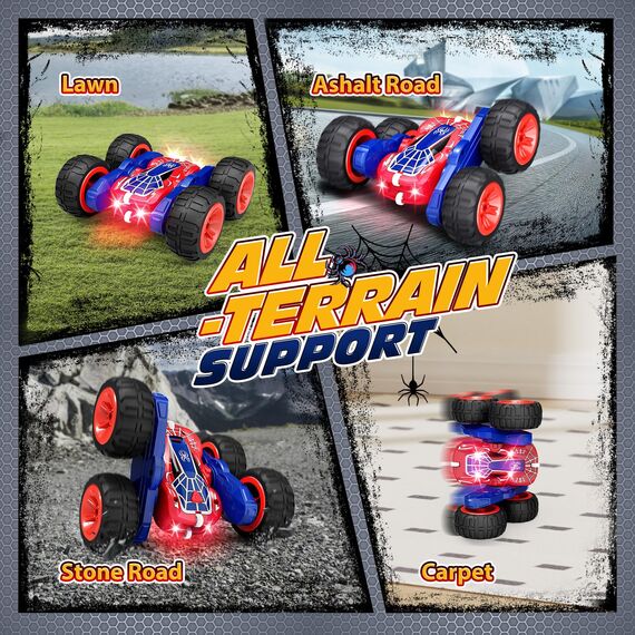 Tecnock 2025 Ferngesteuertes Auto mit 2.4 Ghz Fernbedienung 360°Flip Stunts Rc Auto Monstertruck mit Buntes Licht ab 6-12 Jahre Outdoor Spielzeug Geschenk für Junge Kinder