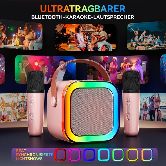 [2025] Karaoke Maschine mit 2 Karaoke Mikrofonen Musikinstrumentzubehör: Wowstar Karaoke Anlage mit 2 Mikrofonen - Mini Karaoke Maschine - Lautsprecher Karaoke Box Set - Geschenke für Mädchen