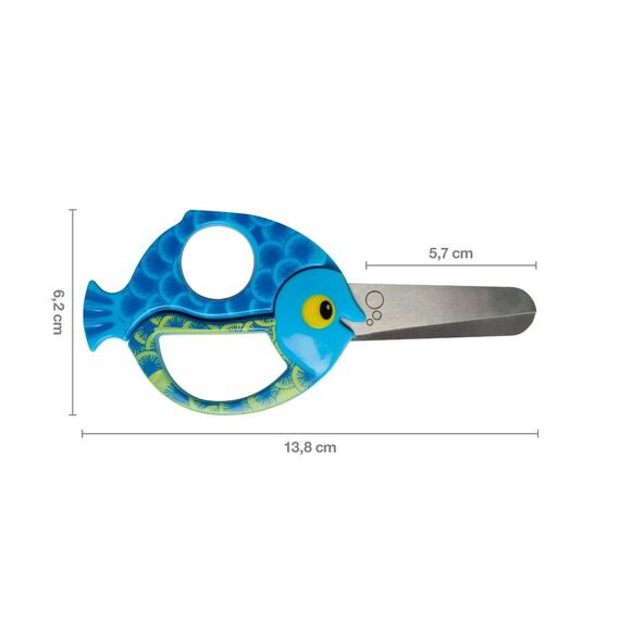 Fiskars Kinder-Tierschere mit Fisch-Motiv, Ab 4 Jahren, Länge: 13 cm, Für Rechts- und Linkshänder, Rostfreie Stahl-Klinge/Kunststoff-Griffe, Blau, 1003746