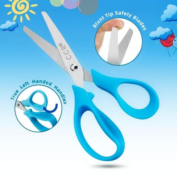 CCR Linkshänder Schere Kinder, Stumpfe Sicherheitsschere aus Edelstahl für Kinder, PP-Kunststoffgriffe,13 cm Linkshänder Kinderschere zum Schneiden, (Rosa/Blau/Grün) 3 Set