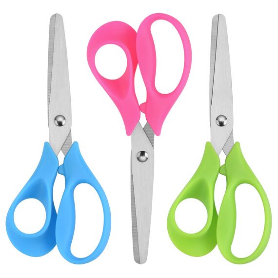 CCR Linkshänderschere für Kinder, 13 cm, stumpfe Edelstahlschere für Kinder, PP-Kunststoffgriffe, Linkshänder, Kinderschere zum Schneiden, verschiedene Farben, 3 Stück