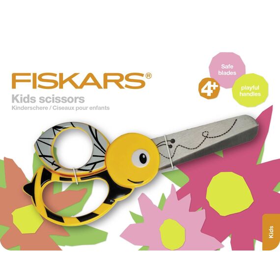 Fiskars Kinder-Tierschere mit Bienen-Motiv, Ab 4 Jahren, Länge: 13 cm, Für Rechts- und Linkshänder, Rostfreie Stahl-Klinge/Kunststoff-Griffe, Gelb, 1003747